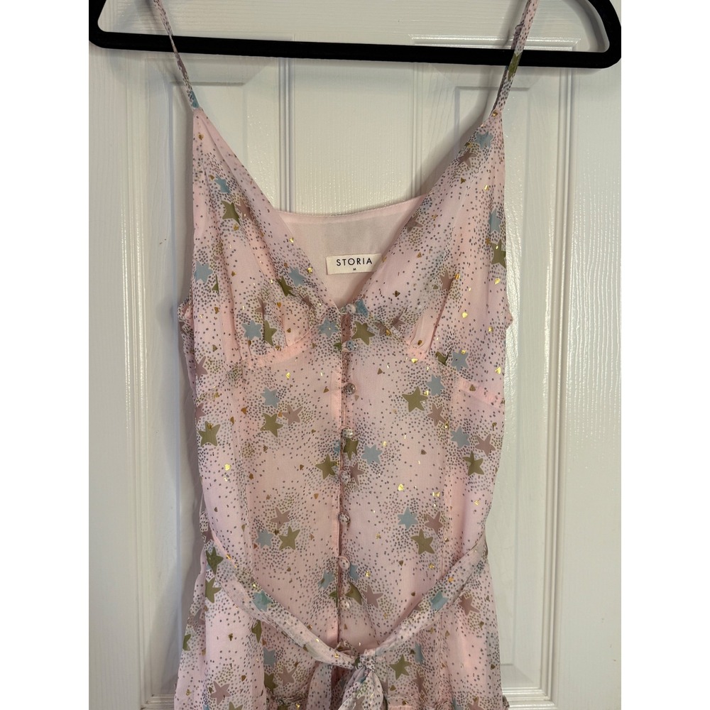 Storia Blush Pink Star Print Maxi Dress M Celestial Tiered Cottagecore Boho - Picture 4 of 8